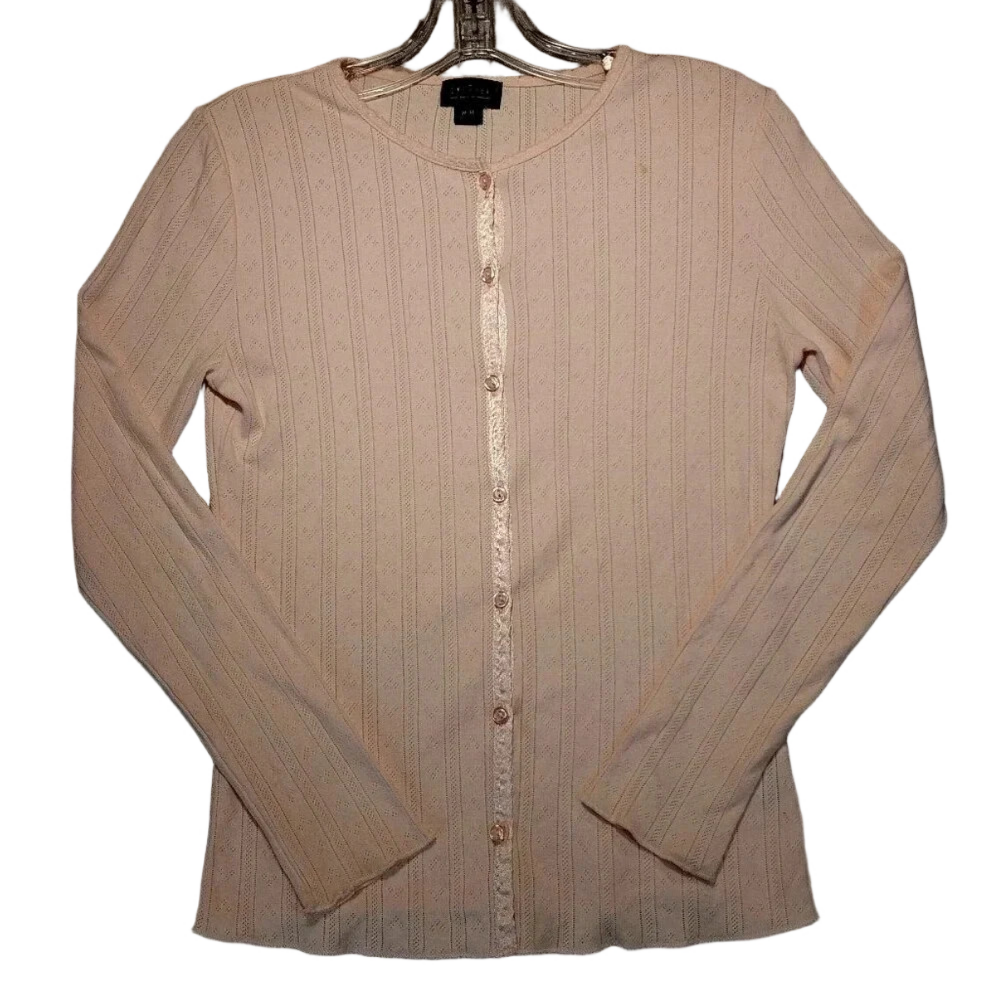 Somewhere Pink Long  Sleeve Button Down Lightweight Women's Sweater Size M-12